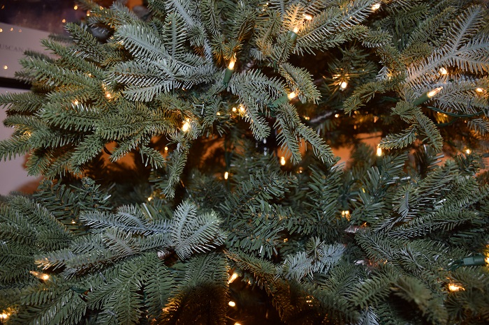 Artificial prelit Christmas trees-closeup